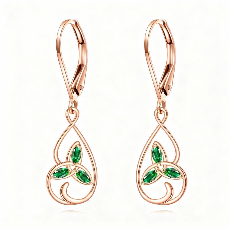 18K Rose Gold Cubic Zirconia Celtic Knot Lever-back Earrings-1