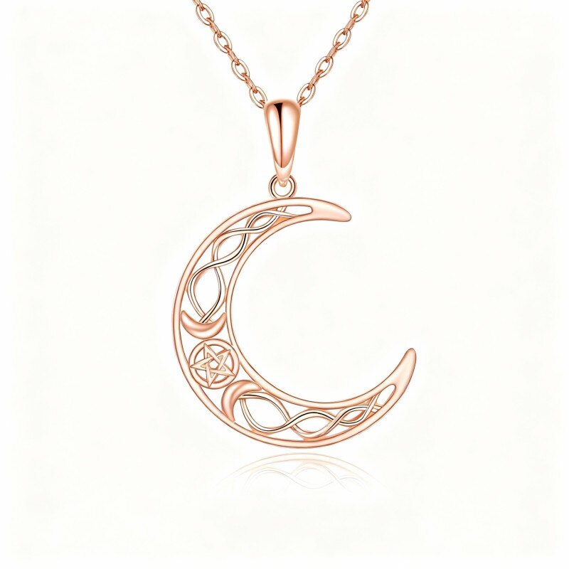 Halskette aus 18-karätigem Roségold mit keltischem Knoten- und Mondanhänger-1