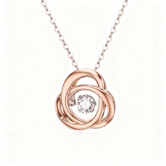 Collana con ciondolo a forma di nodo celtico in oro rosa 10 carati con zirconi cubici