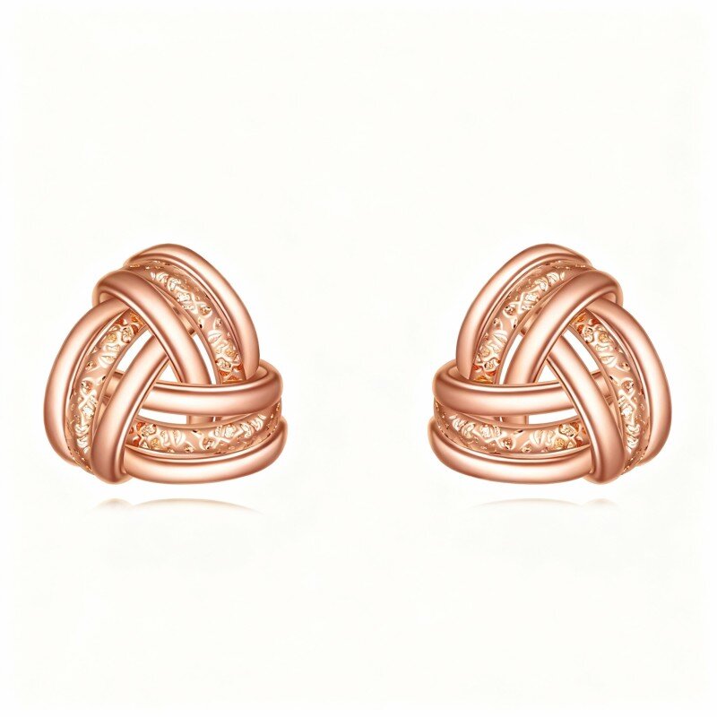 أقراط مرصعة بعقدة سلتيك من الذهب الوردي عيار 18 قيراطًا-1