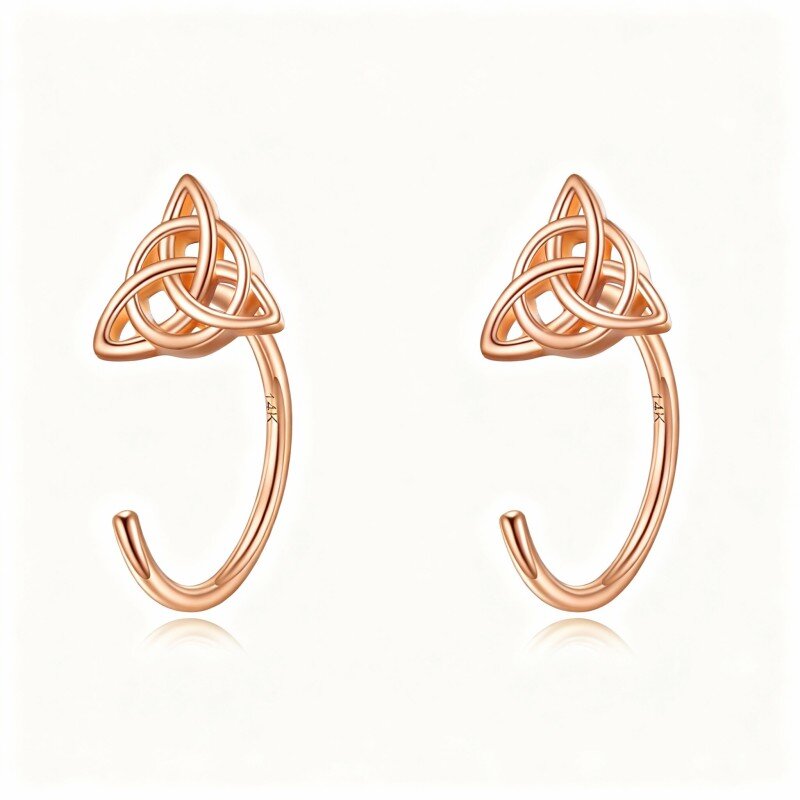 14K roségouden Keltische knoop- en driehoekvormige oorbellen-1