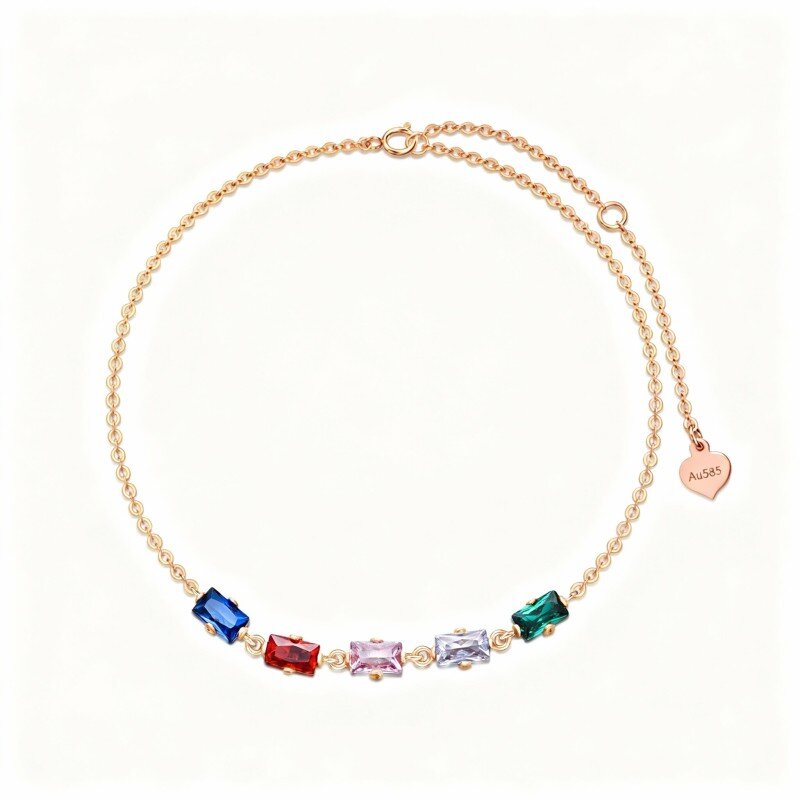 14K Rose Gold Cubic Zirconia Circle Charm Bracelet-1