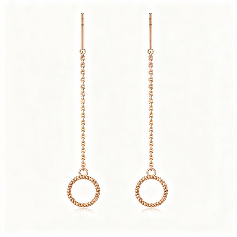 Pendientes colgantes circulares de oro rosa de 14 quilates-1