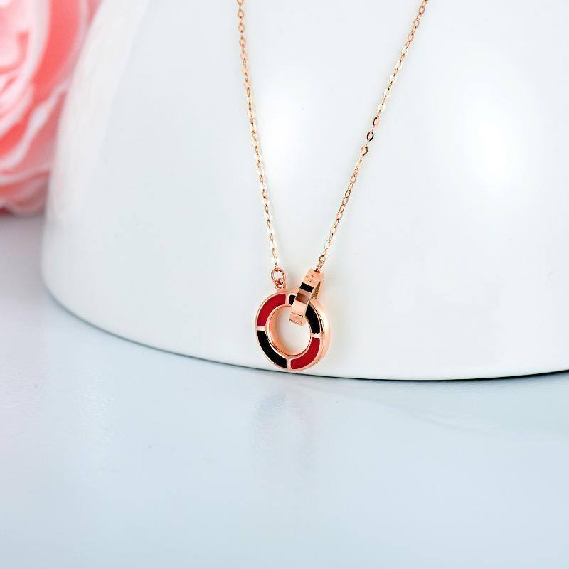 Colar com pingente de círculos em ouro rosa 18K-3