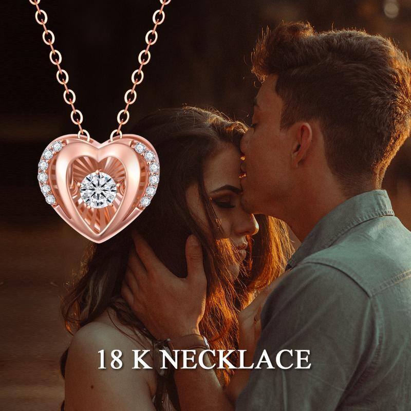 18K Rose Gold Circular Cubic Zirconia Heart With Heart Pendant Necklace For Women-5