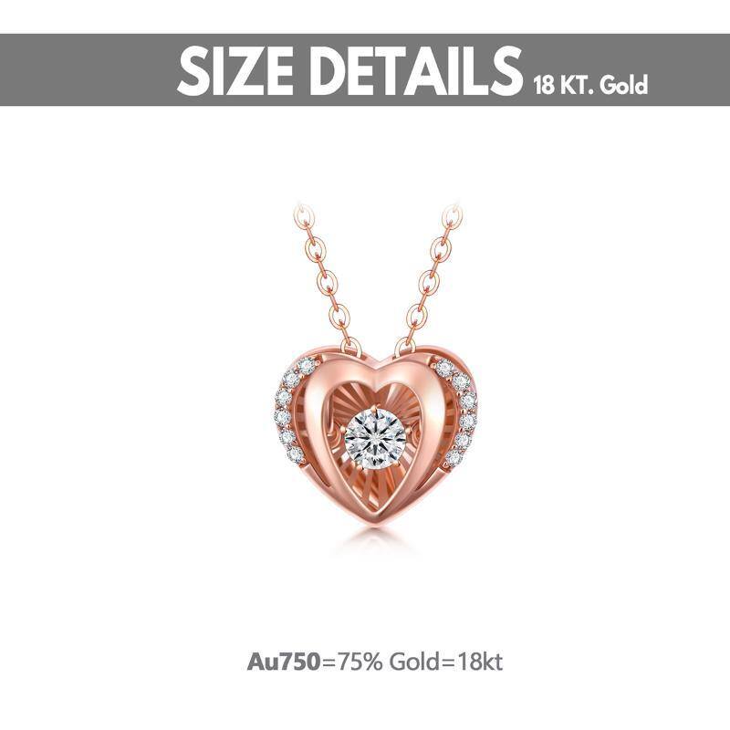 18K Rose Gold Circular Cubic Zirconia Heart With Heart Pendant Necklace For Women-6