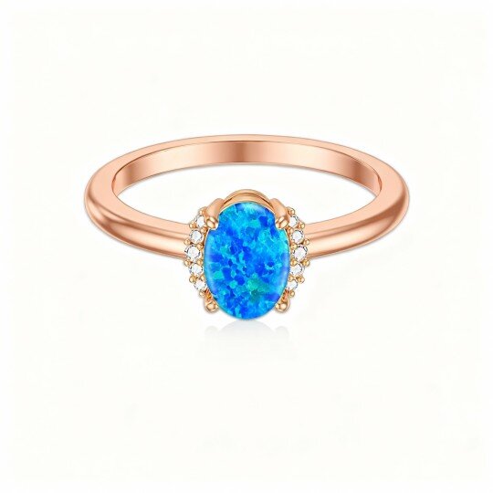 10K Rose Gold Circular Shaped & Oval Shaped Diamond & Opal Custom Wedding Ring
