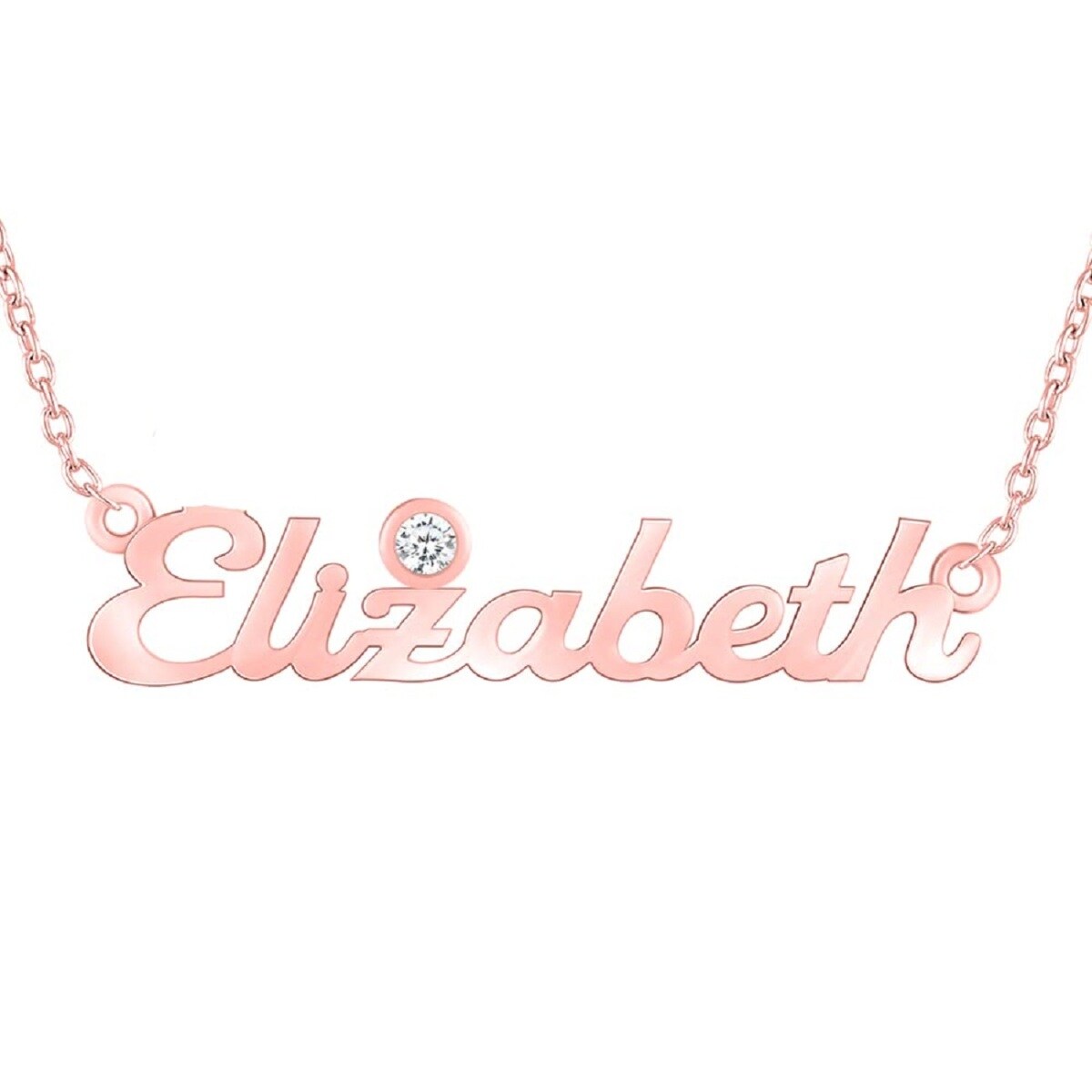 Collier pendentif personnalisé avec nom classique en or rose 14 carats et zircon de forme circulaire-1