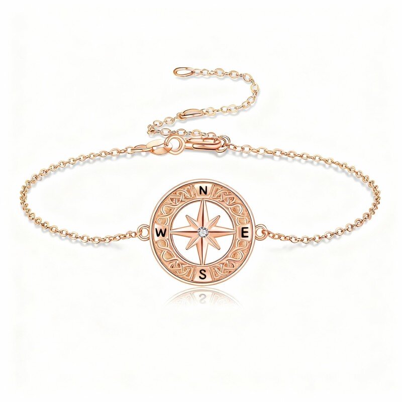 18K Rose Gold Cubic Zirconia Compass Charm Bracelet-1