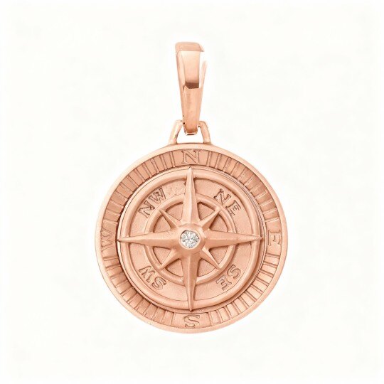 Colgantes de brújula con circonitas cúbicas en oro rosa de 10 quilates