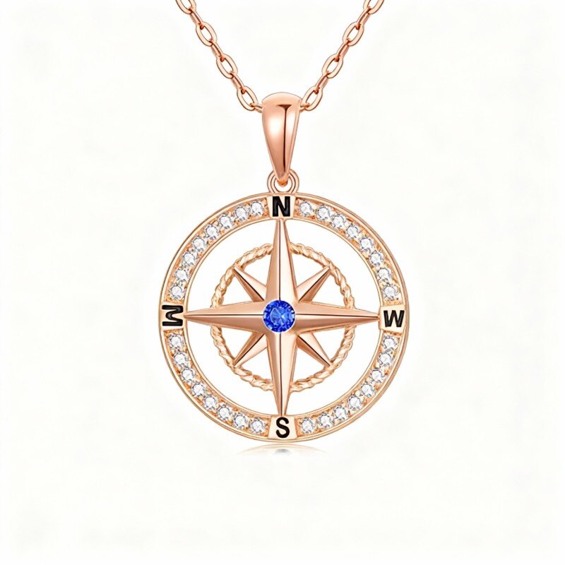 18Kローズゴールド キュービックジルコニア コンパスペンダントネックレス-1