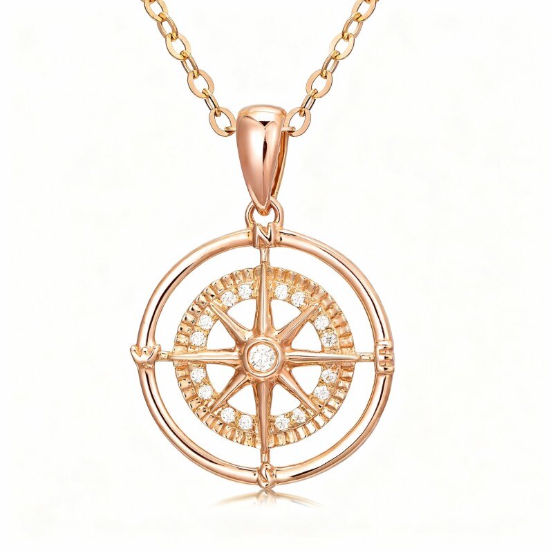 Collar con colgante de brújula en oro rosa de 14 quilates-1
