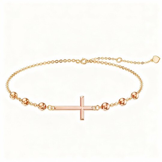 10K Rose Gold Cross Bead Station Chain Bracelet
