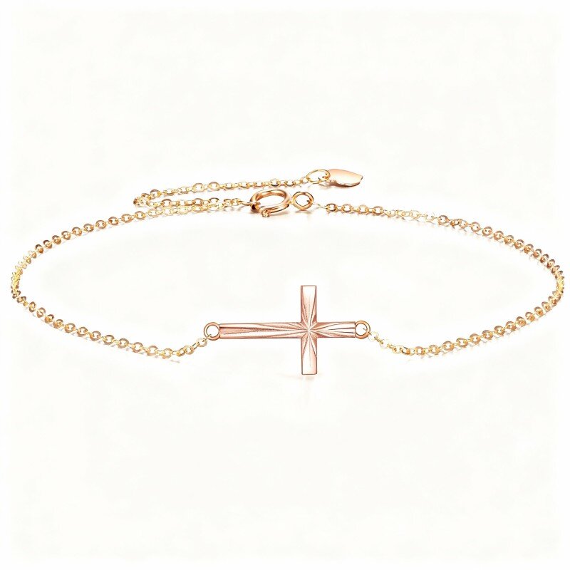 10K Rose Gold Cross Charm Bracelet-1