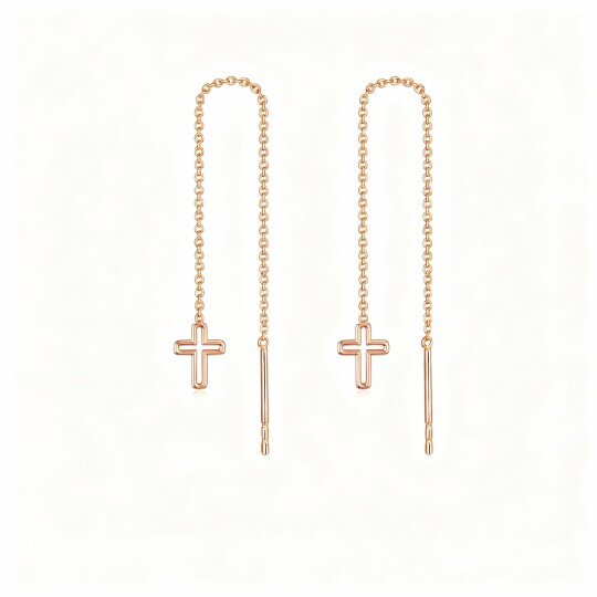 10K Rose Gold Cross Drop Earrings