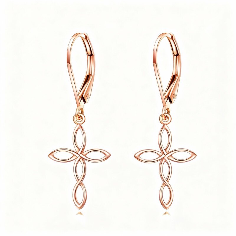 Kolczyki z krzyżem z 10-karatowego różowego złota-1
