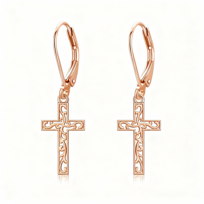 Kolczyki z krzyżem z 18-karatowego różowego złota-1