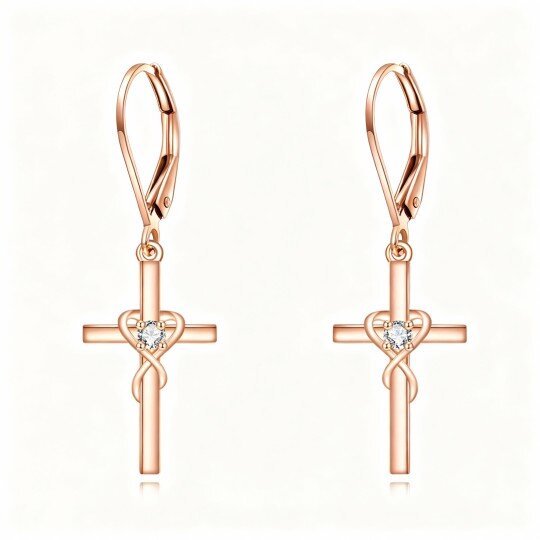 10K Rose Gold Cubic Zirconia Cross Drop Earrings