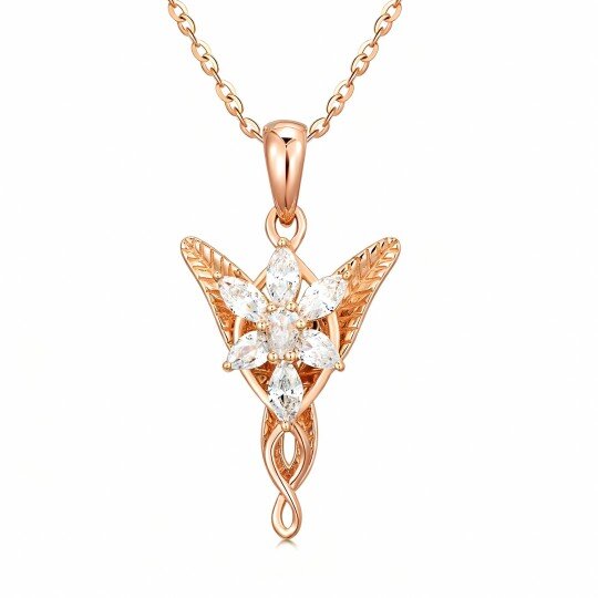 10K Rose Gold Cubic Zirconia Cross & Infinity Symbol Pendant Necklace