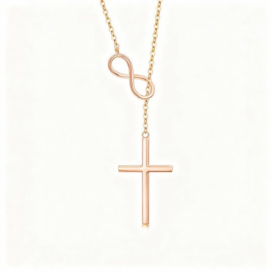 10K Rose Gold Cross & Infinity Symbol Pendant Necklace