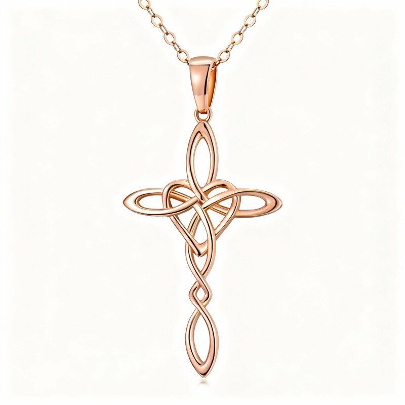 قلادة من الذهب الوردي عيار 10 قيراط مع عقدة صليب-1