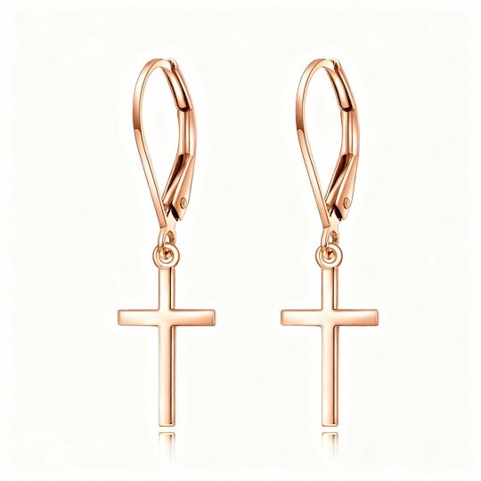 10K Rose Gold Cross Lever-back Earrings