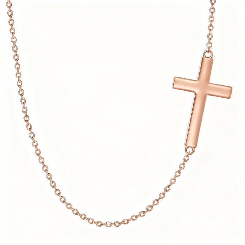 10K Rose Gold Cross Metal Choker Necklace-14