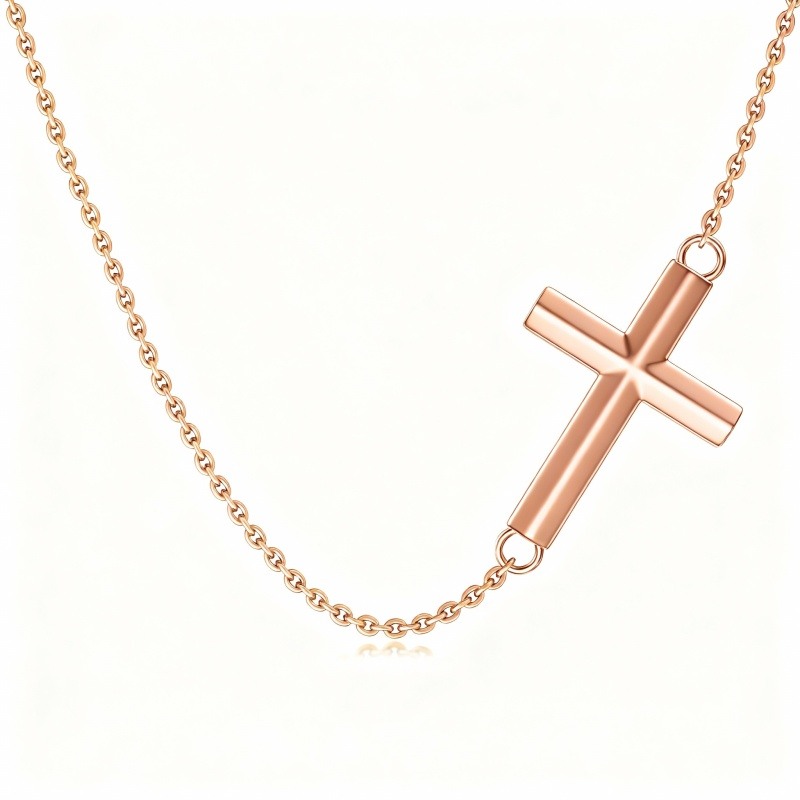 Gargantilla de metal con cruz en oro rosa de 18 quilates-1