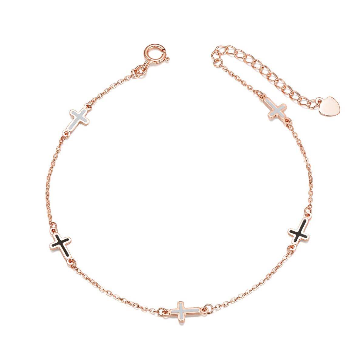 10K Rose Gold Cross Charm Bracelet-1