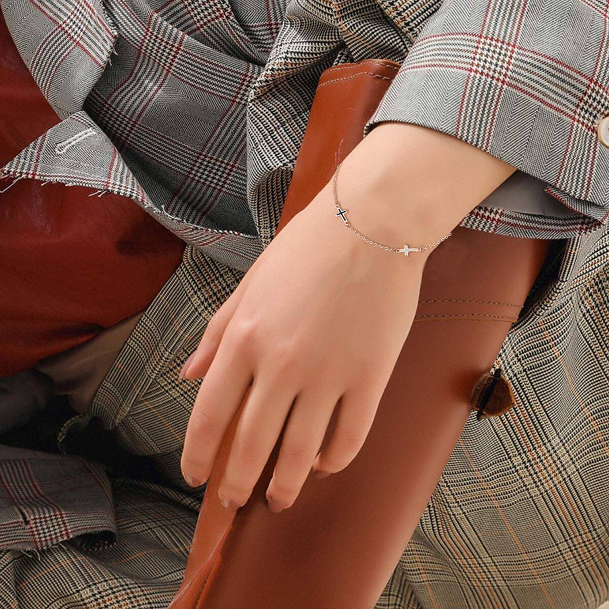 18K Rose Gold Kreuz Anhänger Armband-2