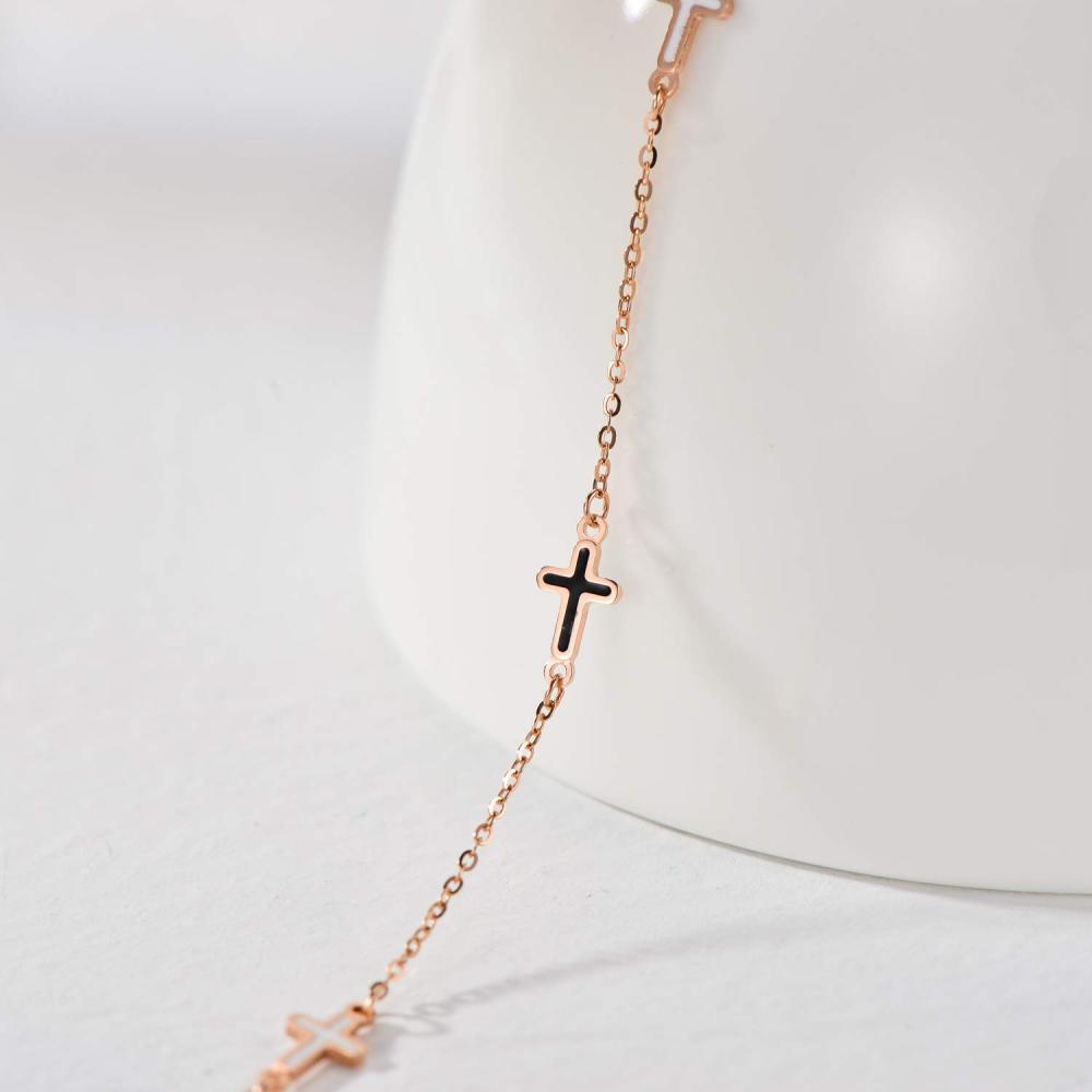 Pulsera Colgante Cruz de Oro Rosa 10K-3