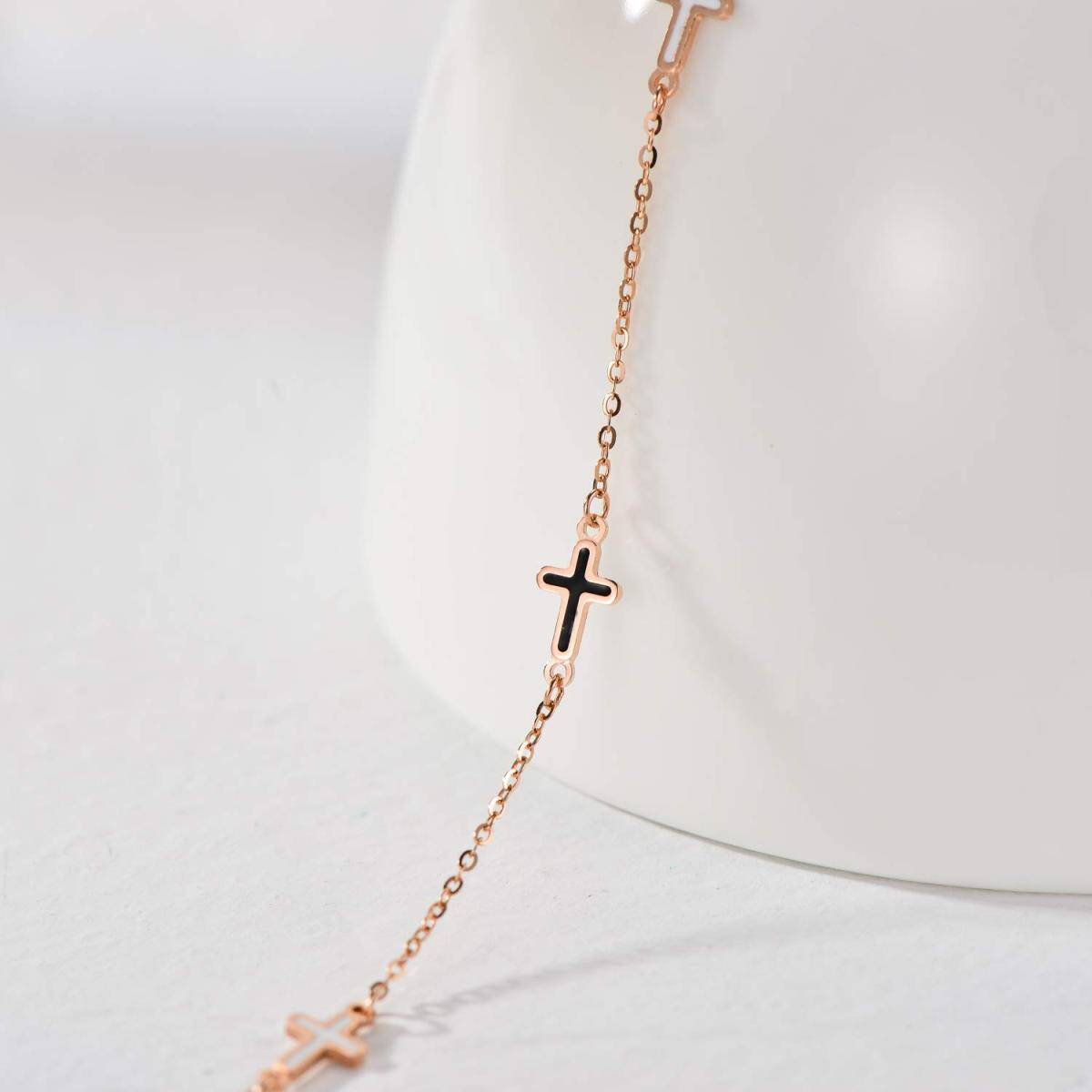 18K Rose Gold Cross Pendant Bracelet-3