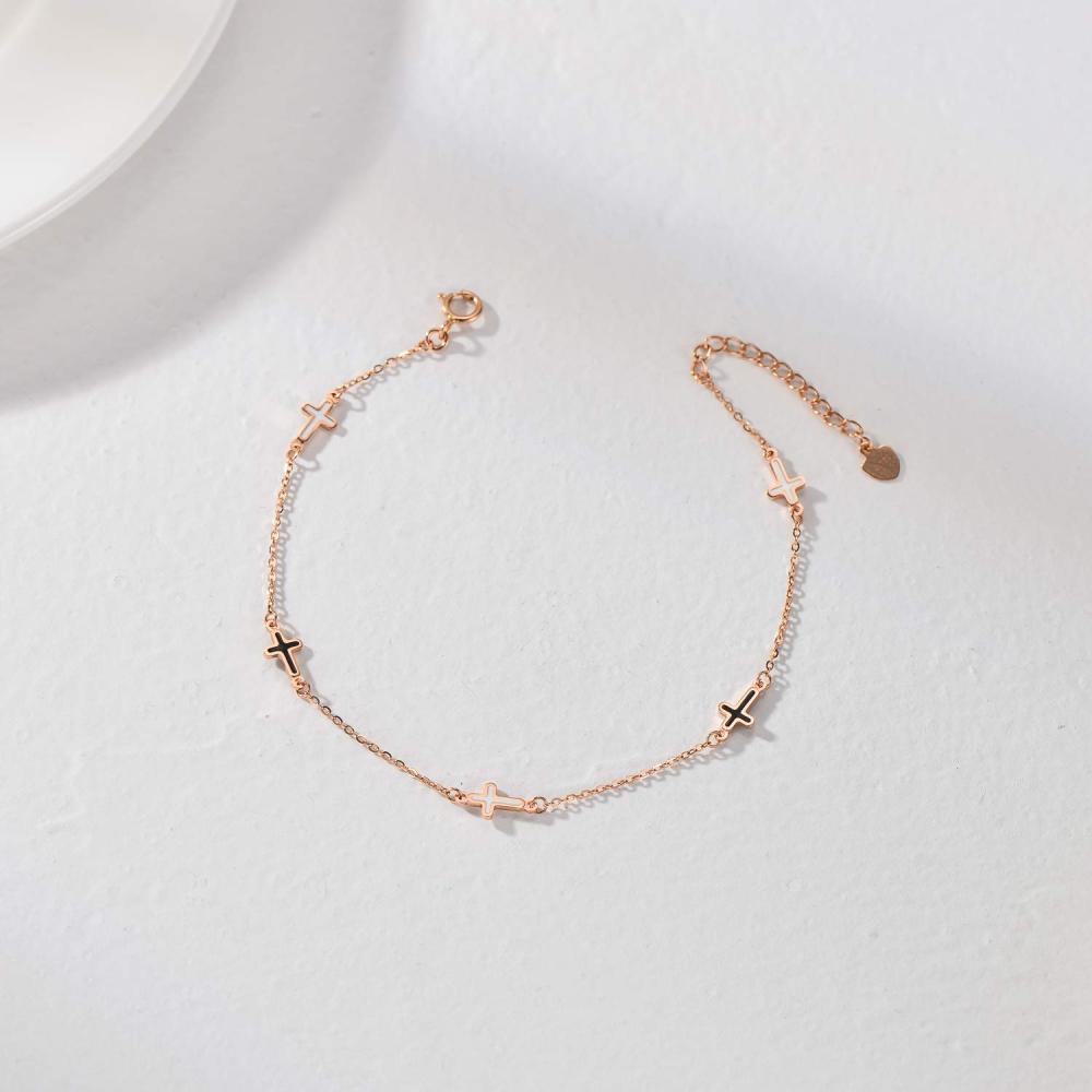 Pulsera Colgante Cruz de Oro Rosa 10K-4