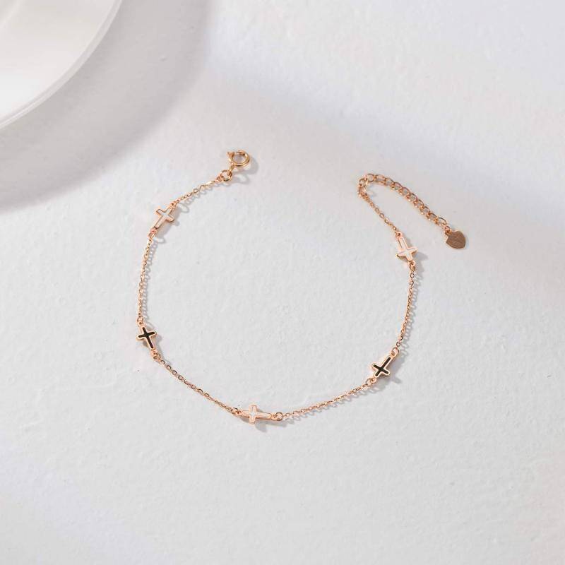 Bracelet pendentif croix en or rose 14K-4