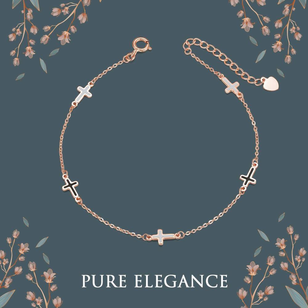 Pulsera Colgante Cruz de Oro Rosa 10K-6