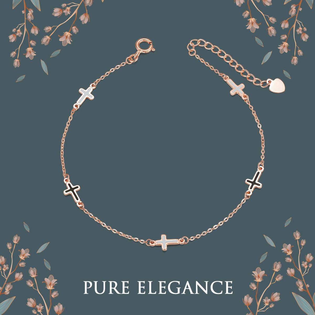 10K Rose Gold Cross Charm Bracelet-6