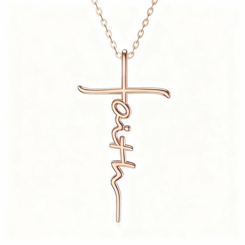10K Rose Gold Cross Pendant Necklace-1