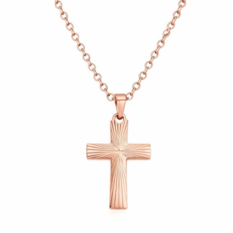 Collar con colgante de cruz de oro rosa de 10 quilates-1