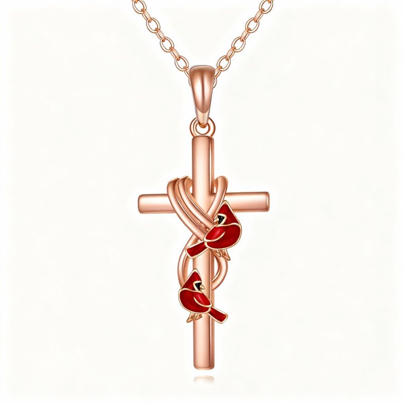 Collier pendentif croix en or rose 10 carats-1