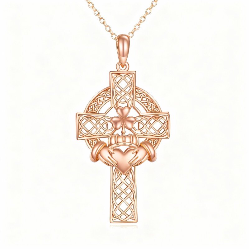 Collar con colgante de cruz de oro rosa de 14 quilates-1