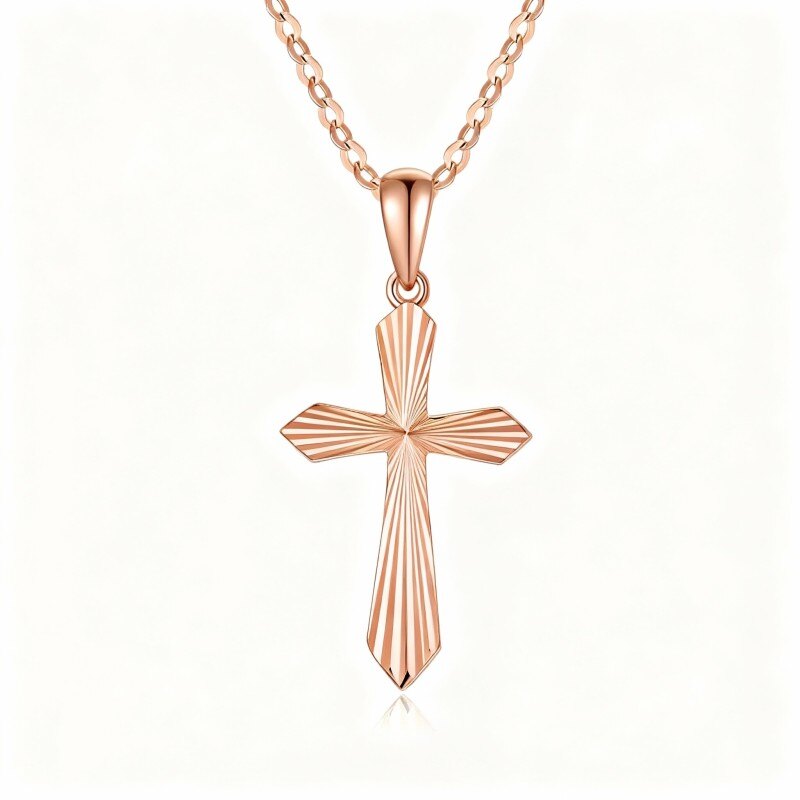 10K Rose Gold Cross Pendant Necklace-1