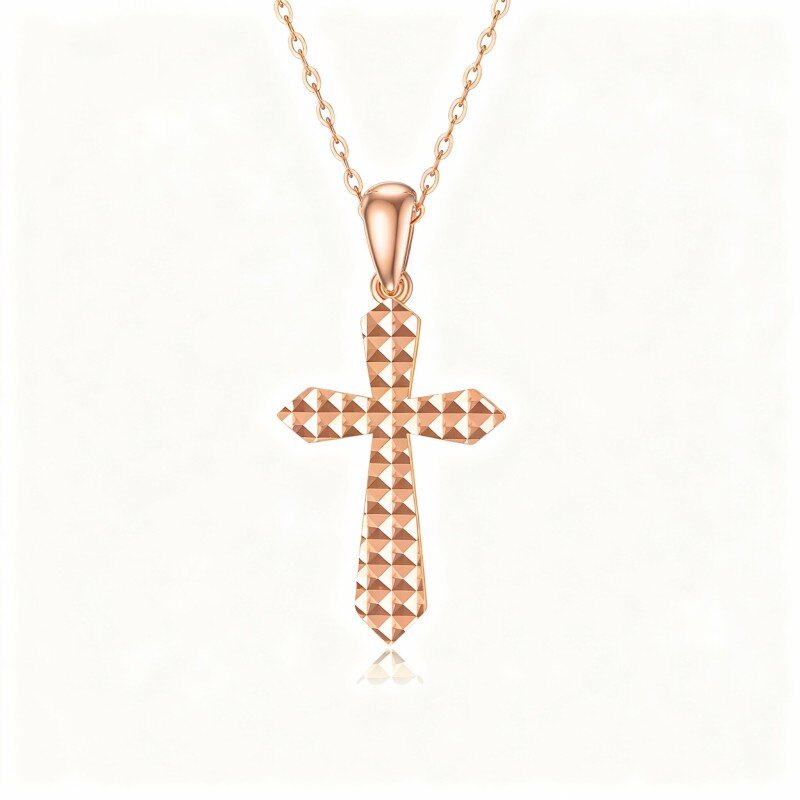 Collar con colgante de cruz de oro rosa de 9 quilates-1