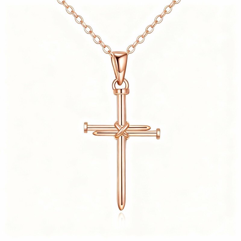14K Rose Gold Cross Pendant Necklace-1