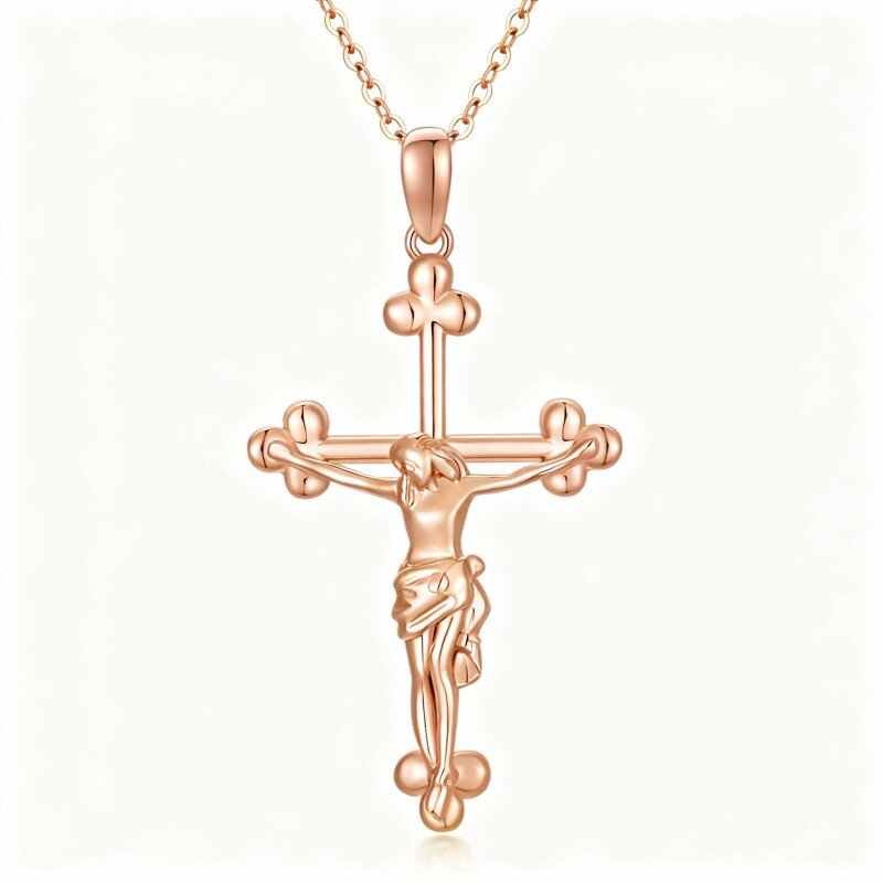 Colar com pendente cruz em ouro rosa 18K-1