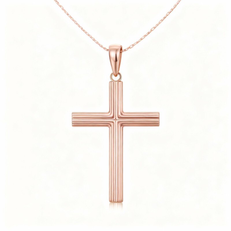 18K Rose Gold Cross Pendant Necklace-1