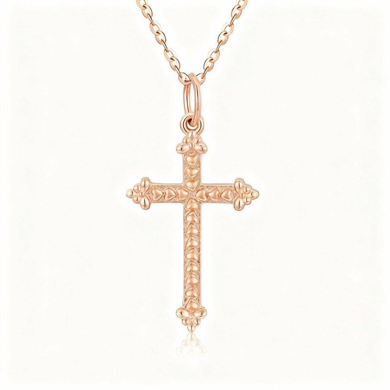 Collar con colgante de cruz de oro rosa de 14 quilates-1