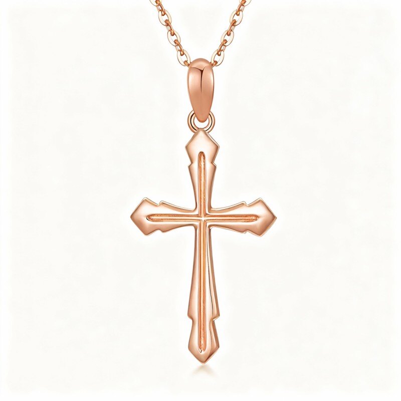18K Rose Gold Cross Pendant Necklace-1