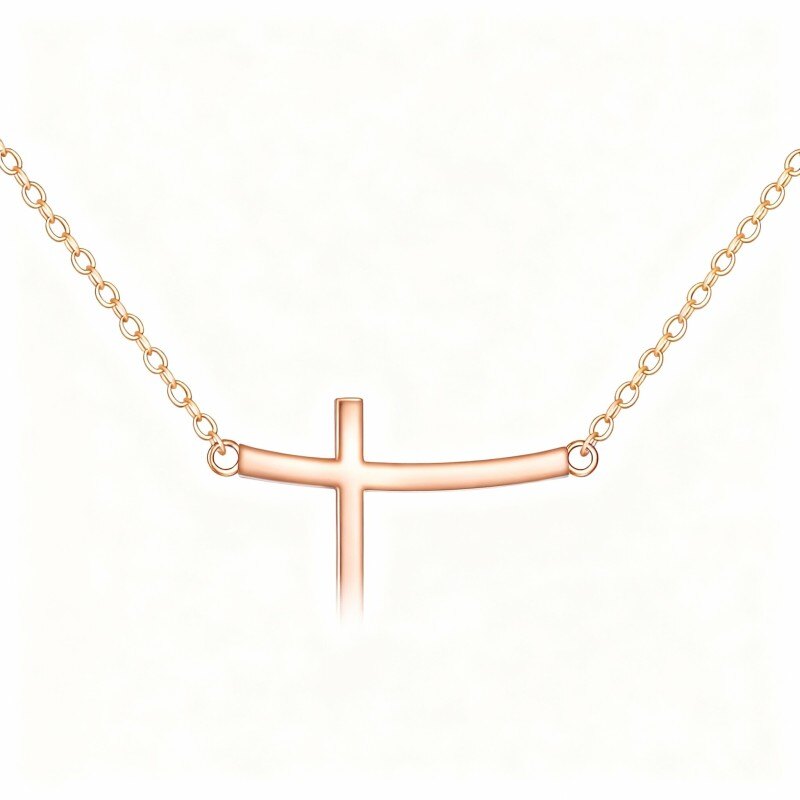 Halskette mit Kreuzanhänger aus 10-karätigem Roségold-1