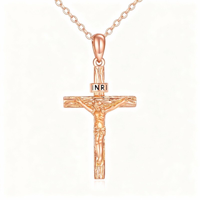 18K Rose Gold Cross Pendant Necklace-1