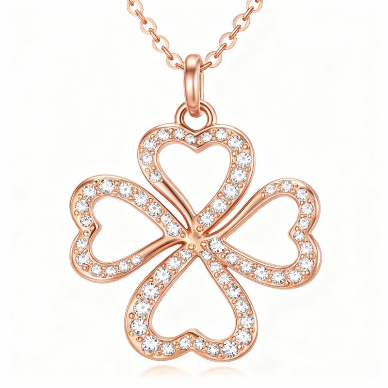 14K Rose Gold Cubic Zirconia Cross Pendant Necklace-1